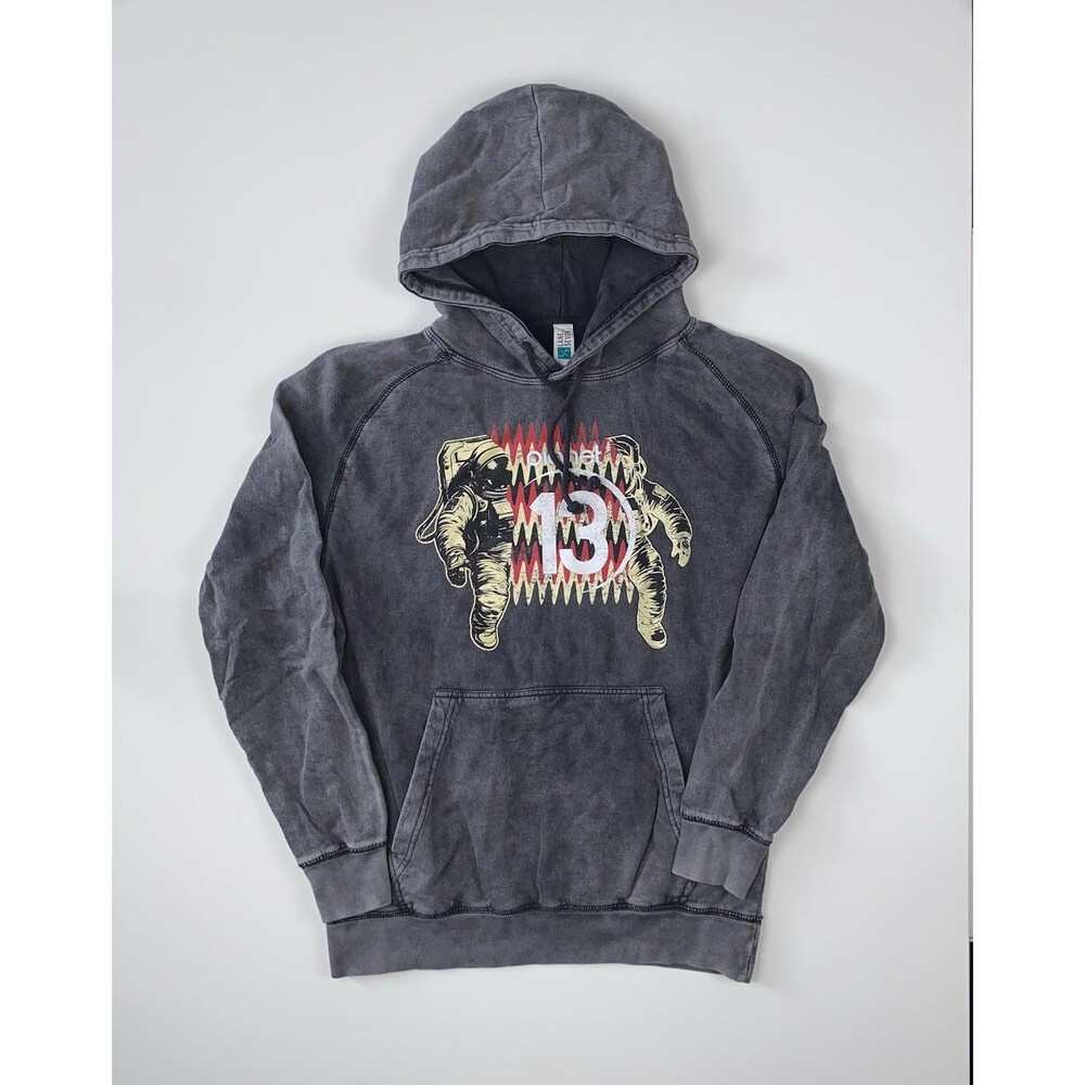 Lane Seven Planet 13 Astronaut Hoodie Medium Black Mineral Wash Graphic Pullover